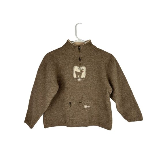 VTG Woolrich Kids XL Snowflake Embroidery Pullover Khaki Sweater 100% Wool - Picture 1 of 15
